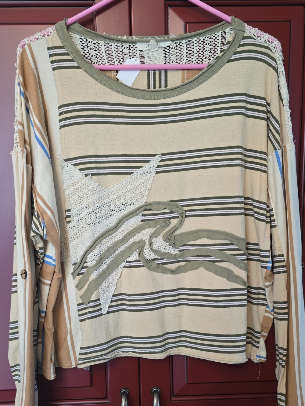 Striped Crochet Star Long-Sleeve Tee - Olive & Beige OLI AND HALI